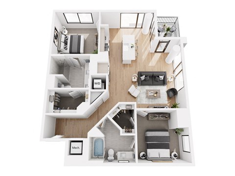 Floor plan for 2 beds, 2 baths, 1320 sqft